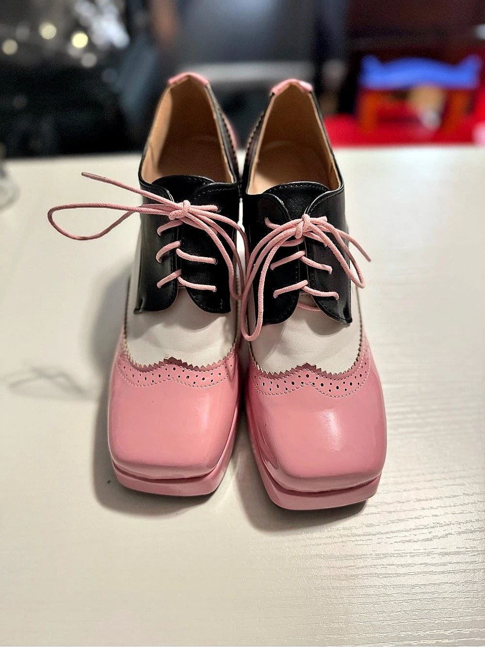 Pink & Black Platform Lace-Up Heels